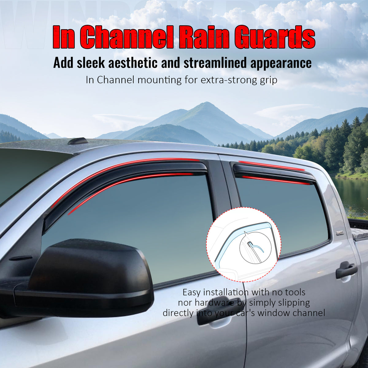 For 07-21 Toyota Tundra Crewmax Cab In-channel Window Visor Side Door Deflectors