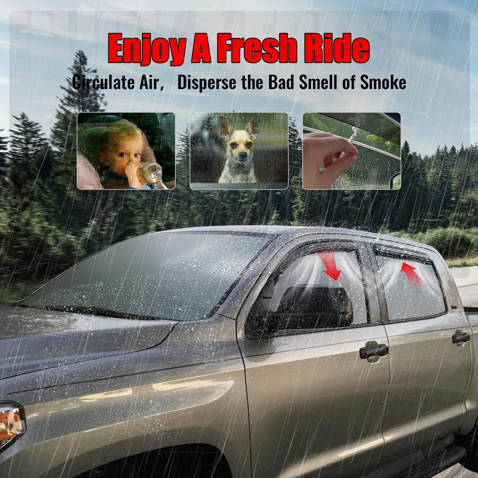 For 07-21 Toyota Tundra Crewmax Cab In-channel Window Visor Side Door Deflectors