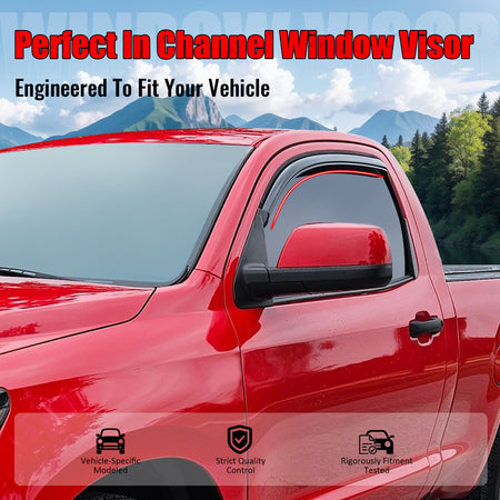 IKON MOTORSPORTS In Channel Window Visors Compatible with 2007-2017 Toyota Tundra Standard Cab, Slim Style Acrylic Smoke Rain Guards, Side Window Wind Deflectors 2PCS