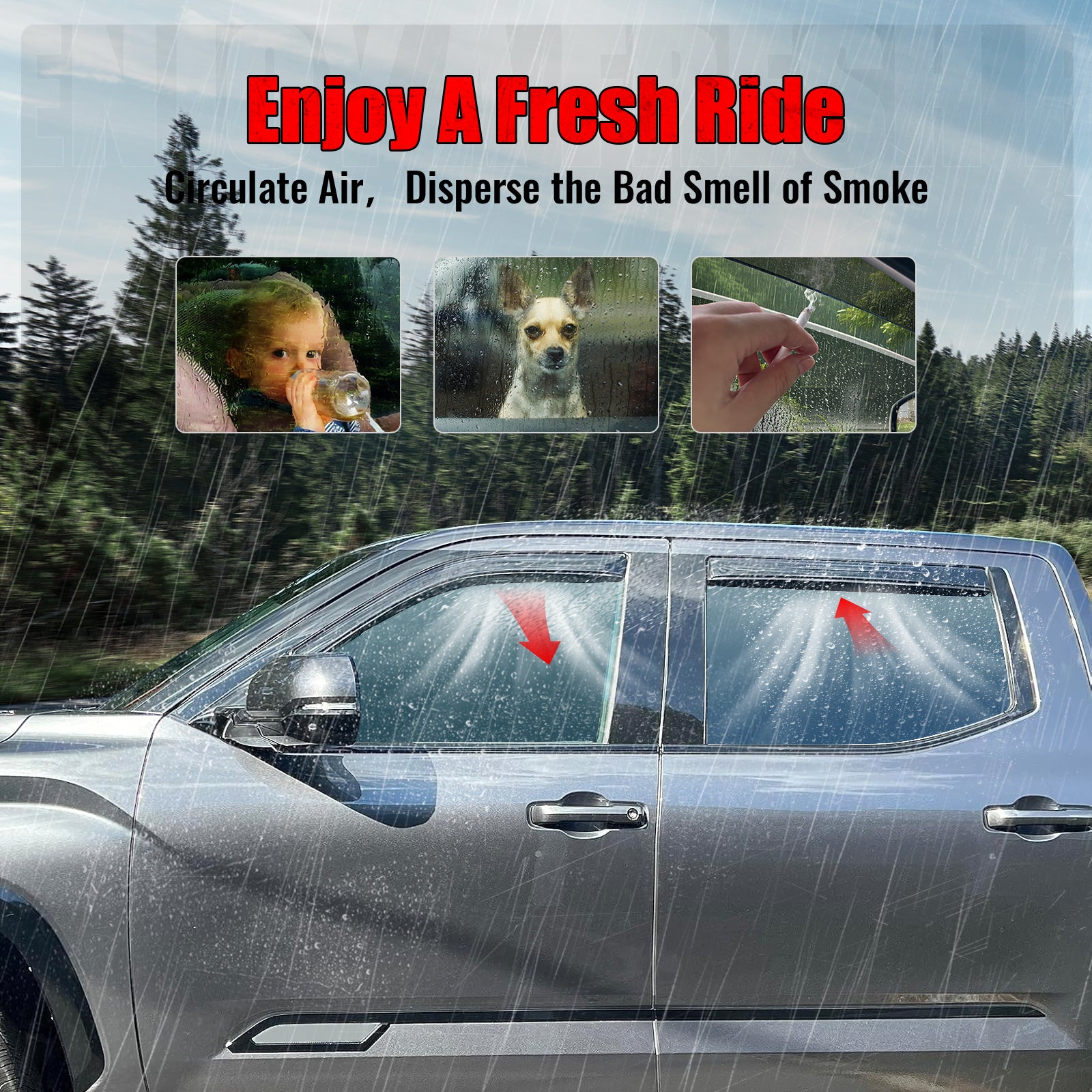 Fits 22-25 Toyota Tundra Crew Cab Acrylic Window Visors In-Channel Deflectors