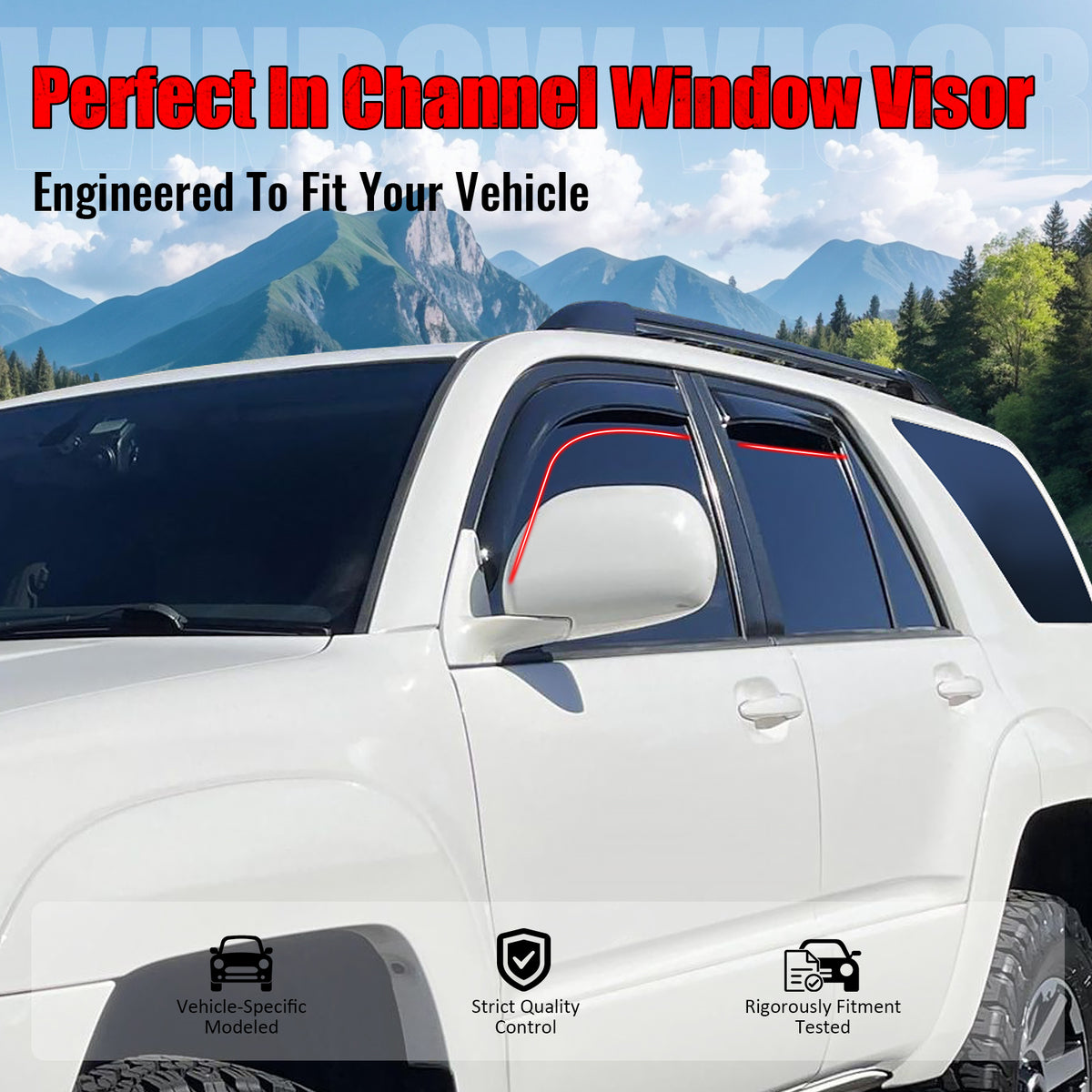 IKON MOTORSPORTS In Channel Window Visors Compatible with 2003-2009 Toyota 4Runner, Slim Style Acrylic Smoke Rain Guards, Side Window Wind Deflectors 4PCS