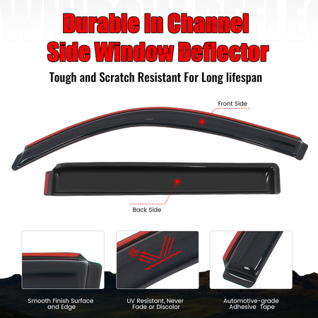 Fits 03-09 Toyota 4Runner 4PCS In-Channel Window Visors Somke Acrylic Deflectors