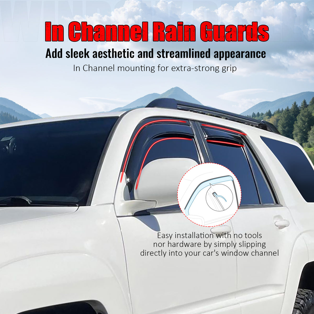 Fits 03-09 Toyota 4Runner 4PCS In-Channel Window Visors Somke Acrylic Deflectors