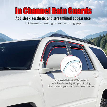 Fits 03-09 Toyota 4Runner 4PCS In-Channel Window Visors Somke Acrylic Deflectors