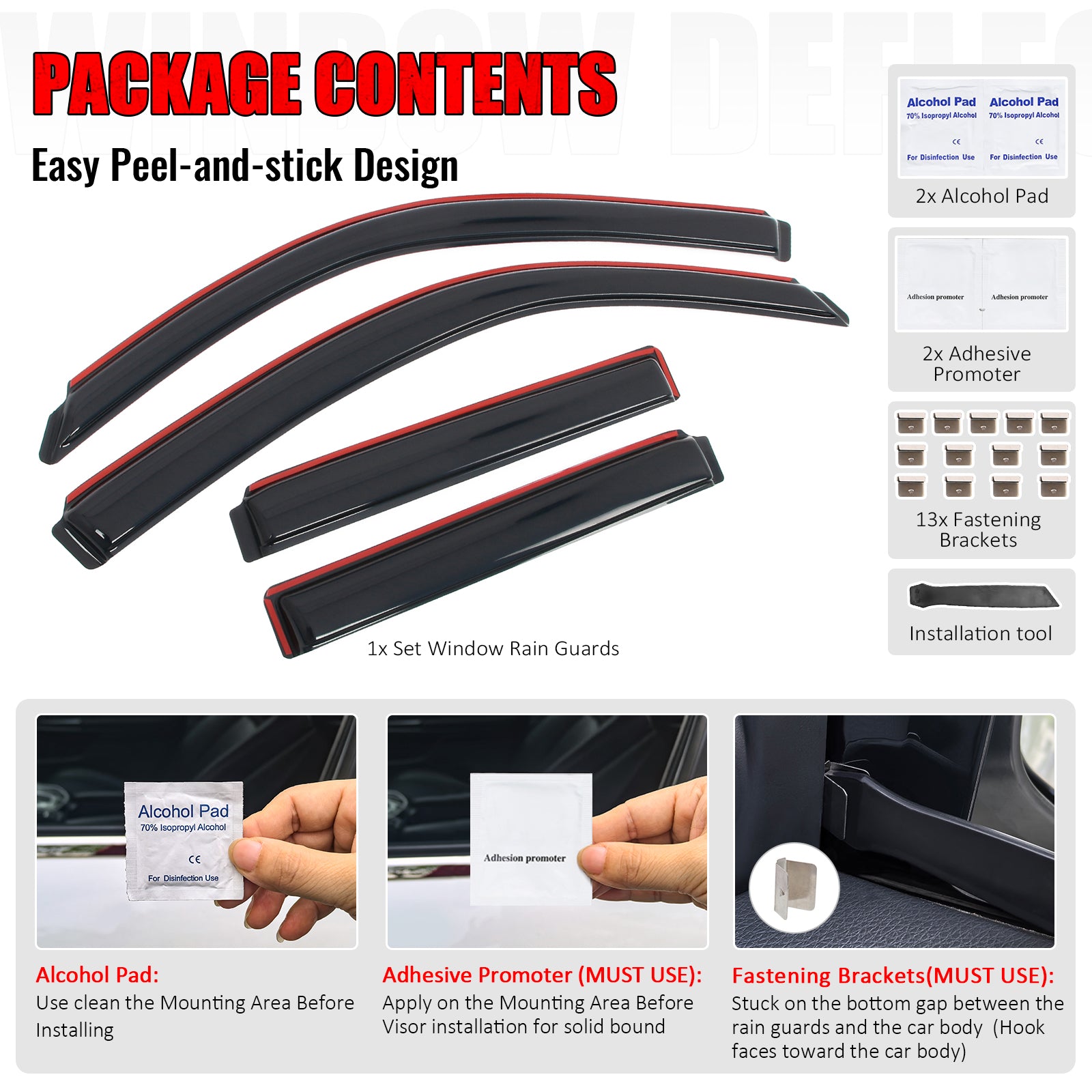 Fits 03-09 Toyota 4Runner 4PCS In-Channel Window Visors Somke Acrylic Deflectors