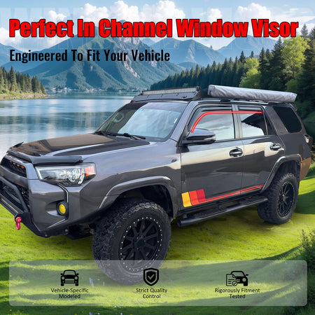 IKON MOTORSPORTS In Channel Window Visors Compatible with 2010-2024 Toyota 4Runner, Slim Style Acrylic Smoke Rain Guards, Side Window Wind Deflectors 4PCS
