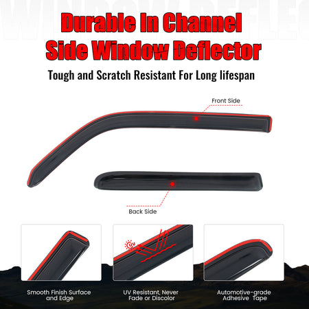 Fits 10-24 Toyota 4Runner Side Window Visor Somke Acrylic In-Channel Deflectors