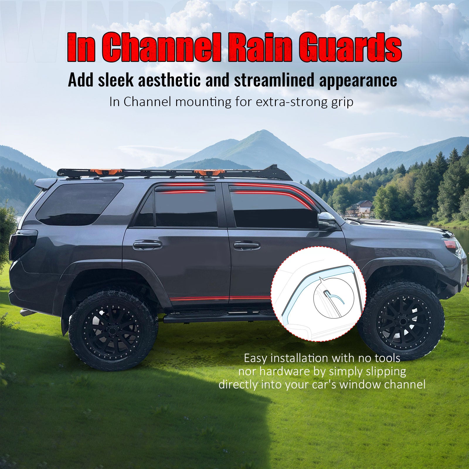 Fits 10-24 Toyota 4Runner Side Window Visor Somke Acrylic In-Channel Deflectors