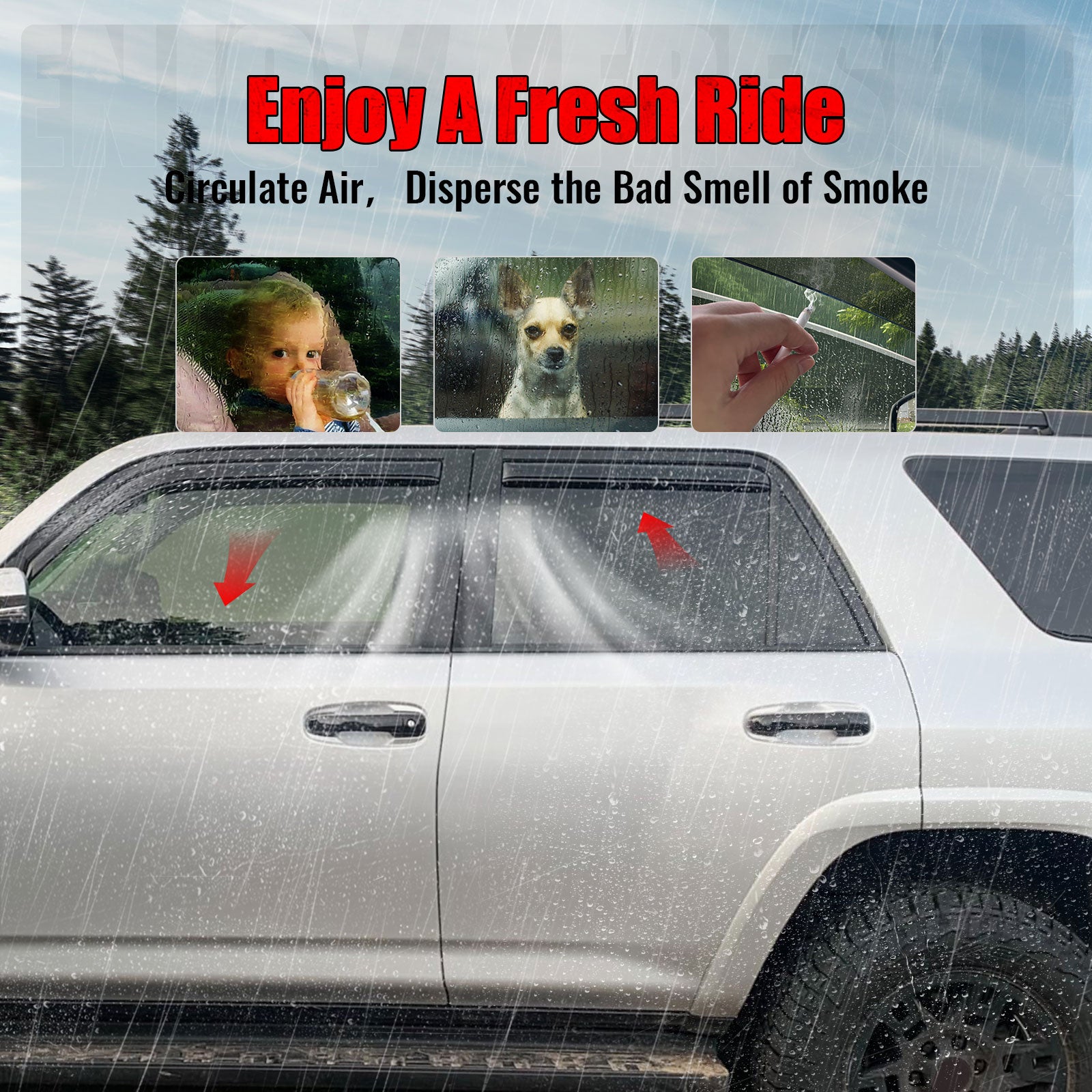 Fits 10-24 Toyota 4Runner Side Window Visor Somke Acrylic In-Channel Deflectors