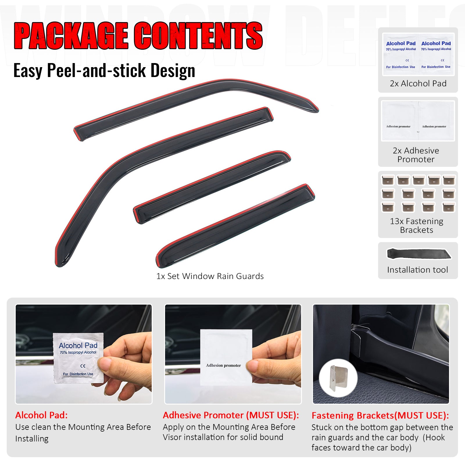 Fits 10-24 Toyota 4Runner Side Window Visor Somke Acrylic In-Channel Deflectors