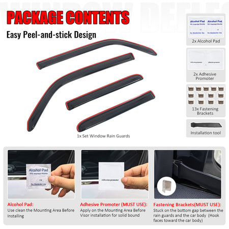 Fits 10-24 Toyota 4Runner Side Window Visor Somke Acrylic In-Channel Deflectors