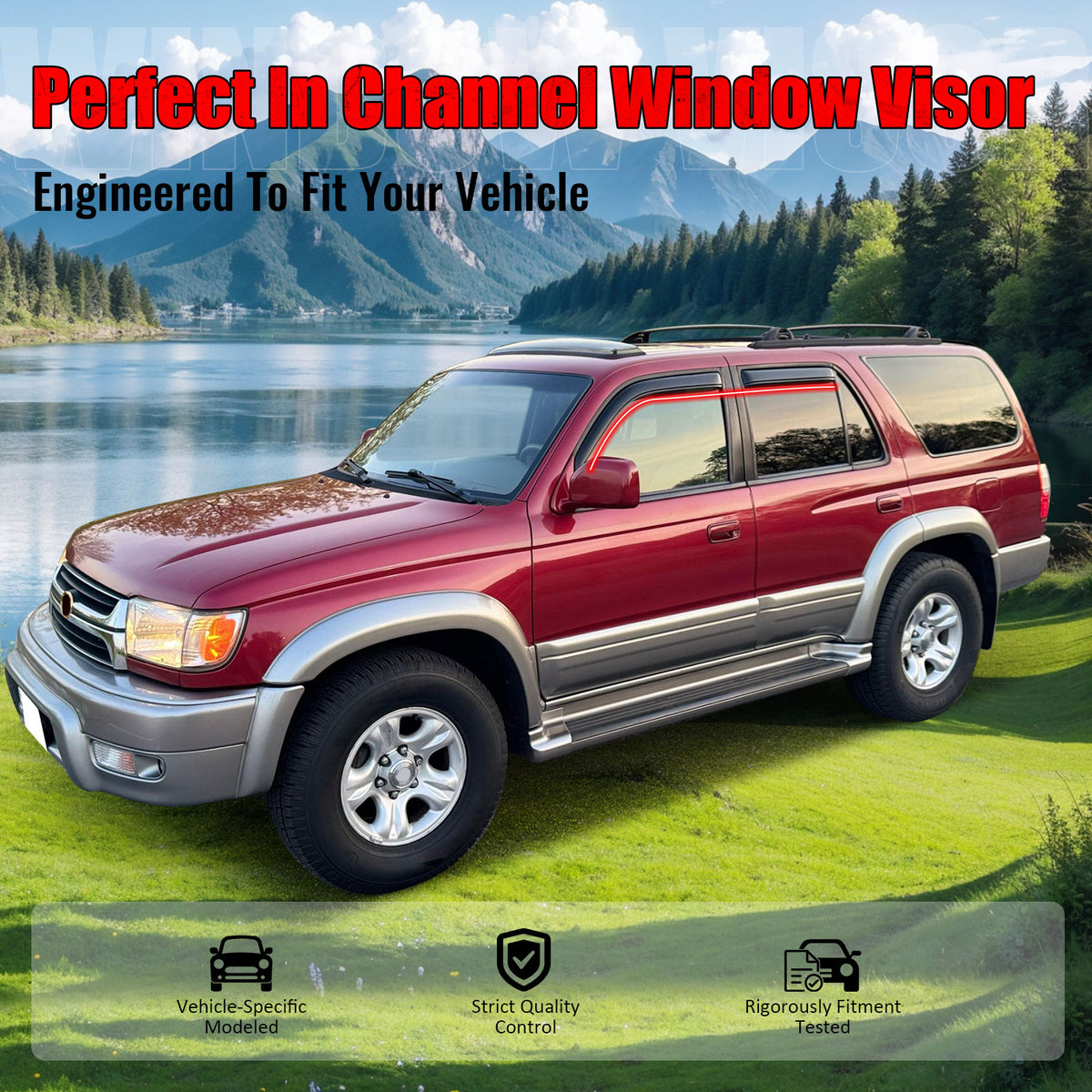 IKON MOTORSPORTS In Channel Window Visors Compatible with 1996-2002 Toyota 4Runner, Slim Style Acrylic Smoke Rain Guards, Side Window Wind Deflectors 4PCS