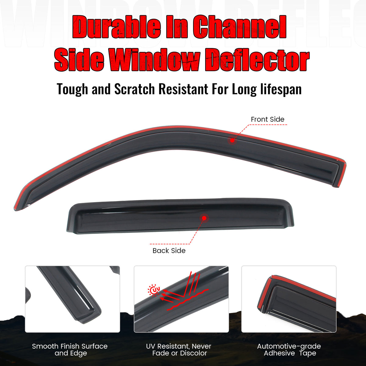 Fits 96-02 Toyota 4Runner Side Window Visor Somke Acrylic Deflectors- In-Channel