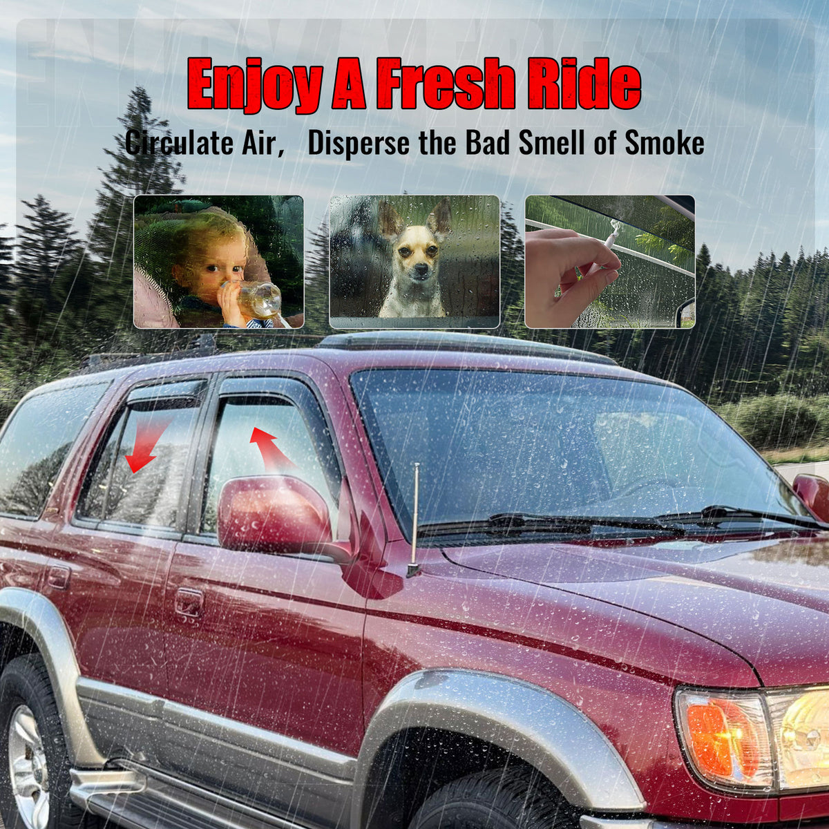 Fits 96-02 Toyota 4Runner Side Window Visor Somke Acrylic Deflectors- In-Channel