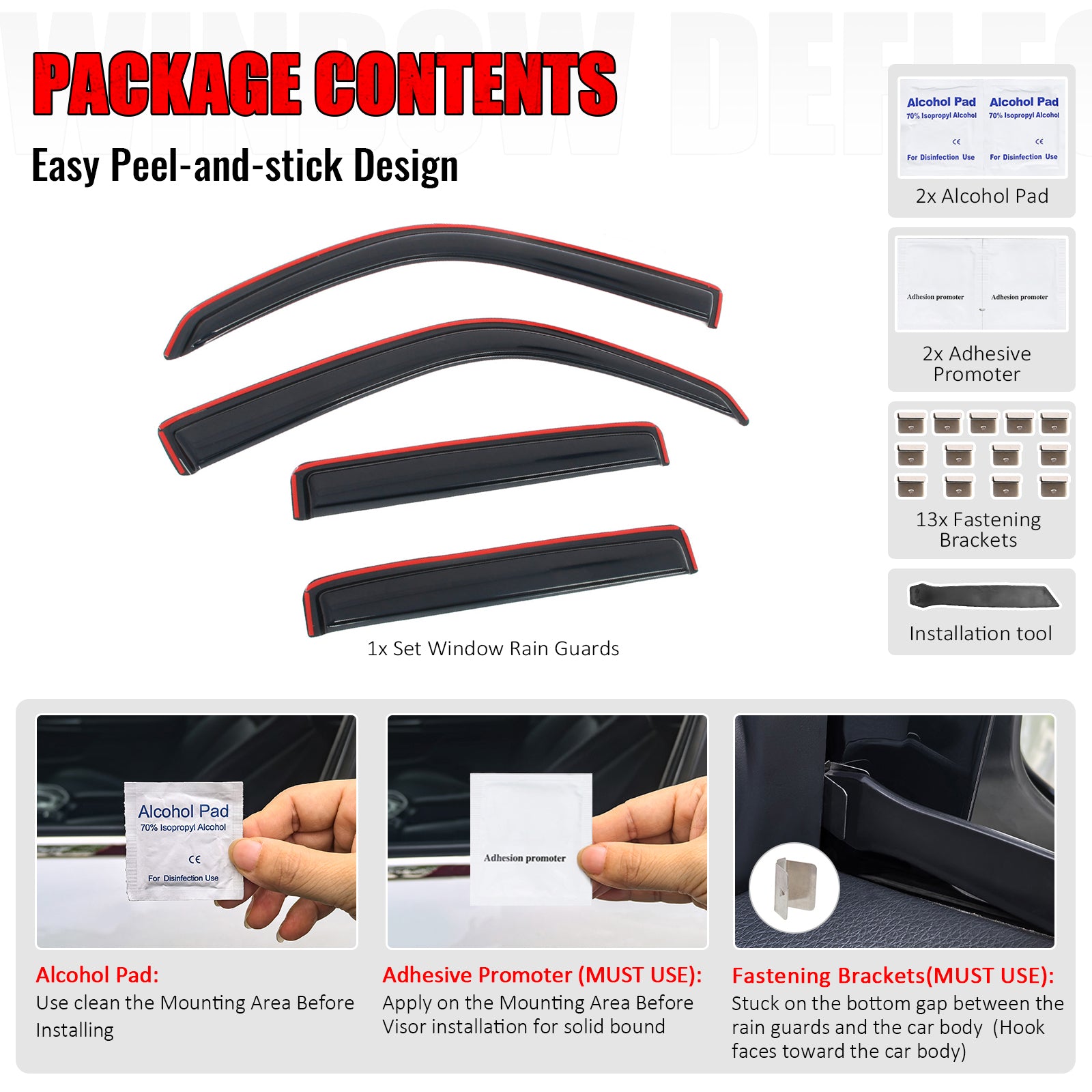 Fits 96-02 Toyota 4Runner Side Window Visor Somke Acrylic Deflectors- In-Channel