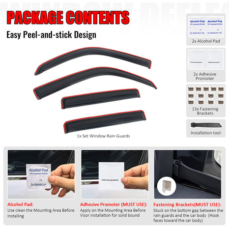 Fits 96-02 Toyota 4Runner Side Window Visor Somke Acrylic Deflectors- In-Channel