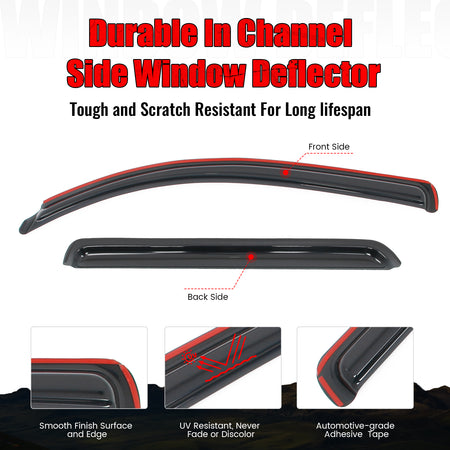 Fits 08-22 Toyota Sequoia In-Channel Side Window Deflectors Acrylic Rain Shade
