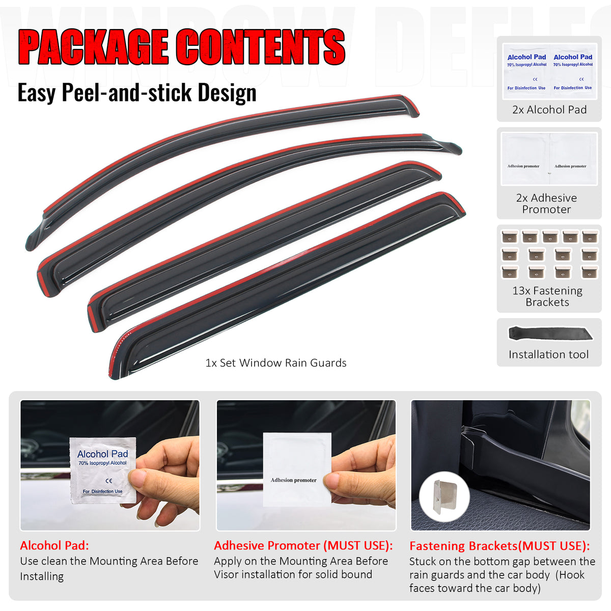 Fits 08-22 Toyota Sequoia In-Channel Side Window Deflectors Acrylic Rain Shade