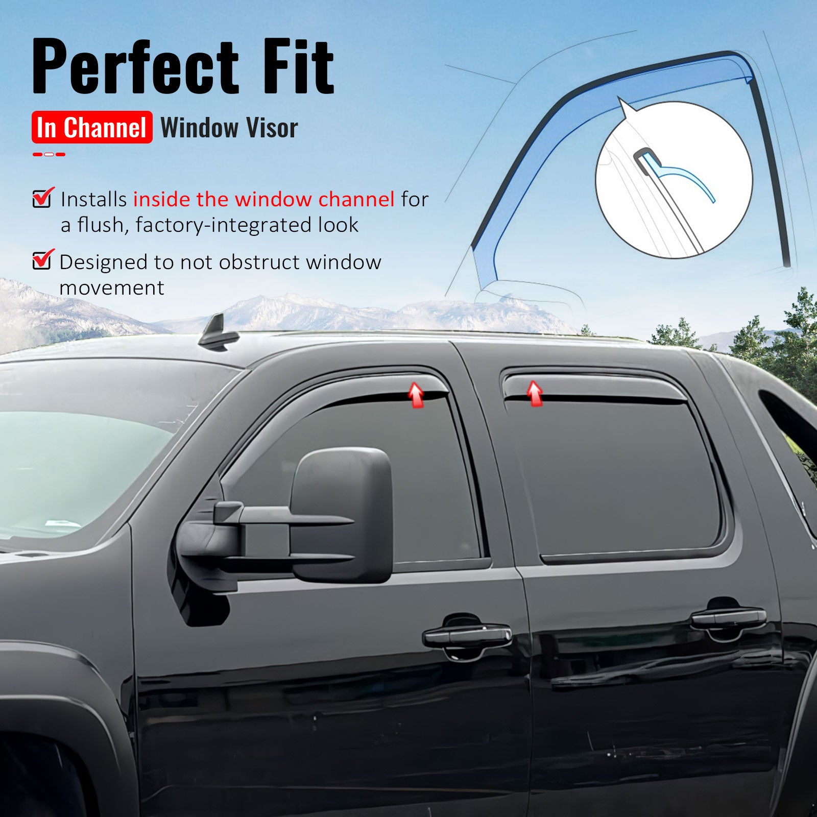 Fits 07-13 Chevrolet Avalanche In-Channel Window Visors Rain Guards Deflectors