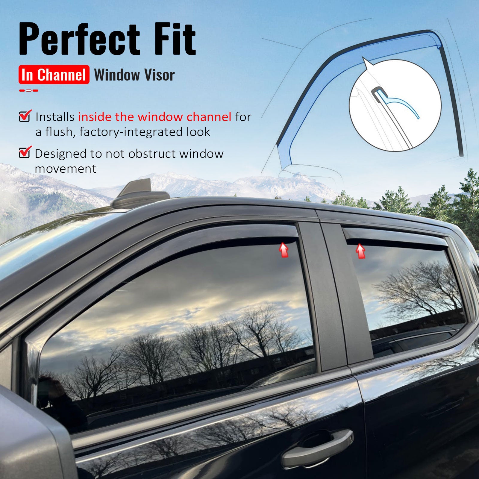 Fits 19-26 Chevrolet Silverado GMC Sierra 1500 Crew Cab In-Channel Window Visors