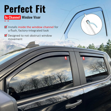 Fits 19-26 Chevrolet Silverado GMC Sierra 1500 Crew Cab In-Channel Window Visors