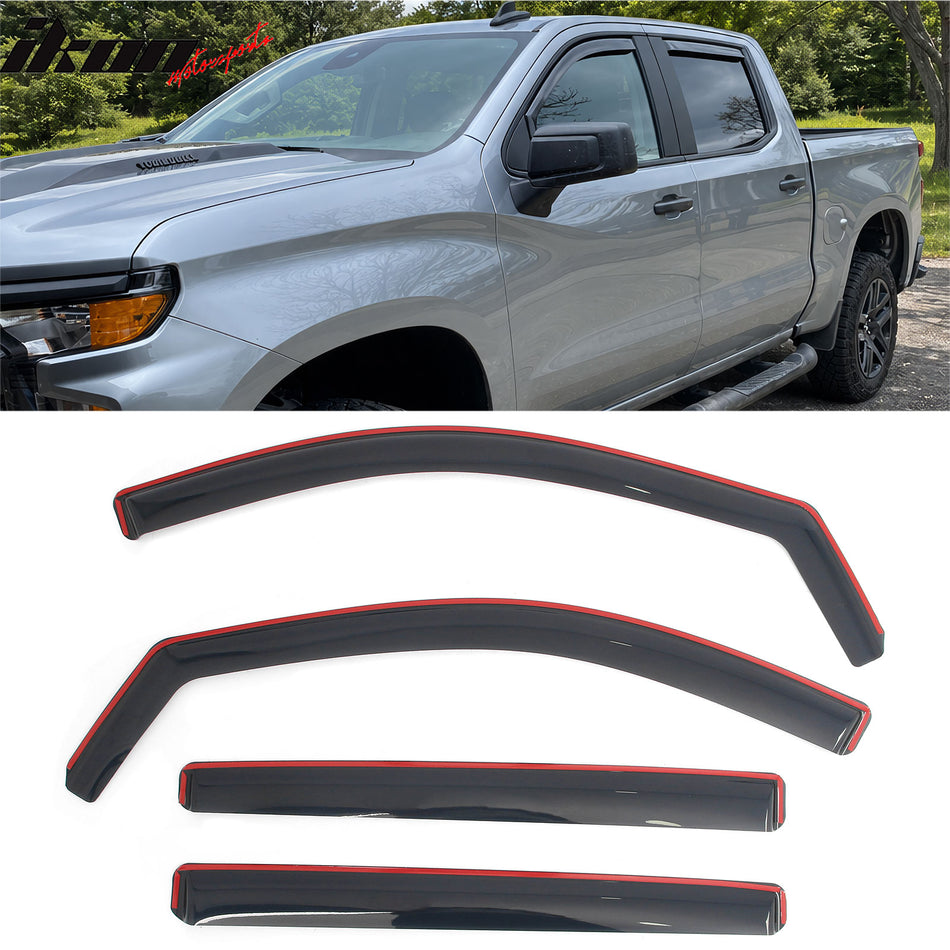 2019-2026 Chevrolet Silverado 1GMC Sierra 1500 & 2022 1500 LTD 1500 Limited Crew Cab In-Channel Window Visors Sun Shades Vent Rain Guards Deflectors