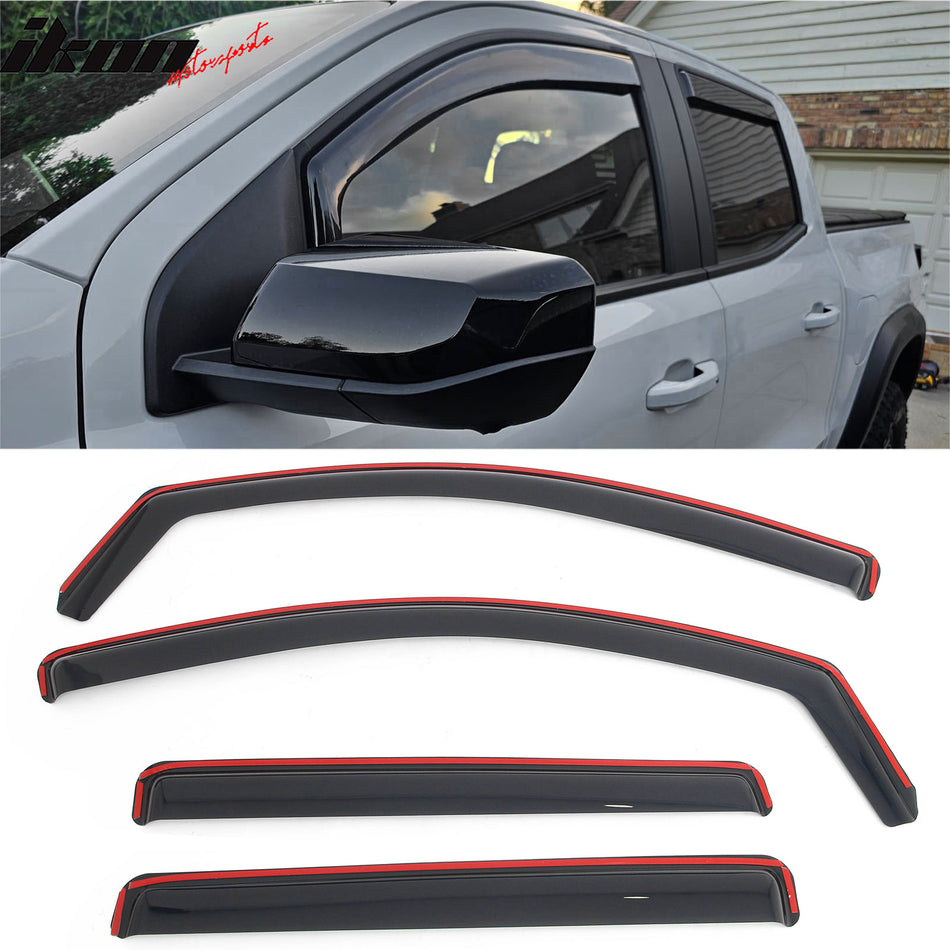 2023-2026 Chevy Chevrolet Colorado & GMC Canyon Crew Cab In-Channel Window Visors Sun Shades Vent Rain Guards Deflectors Acrylic Smoke/Tinted 4PCS