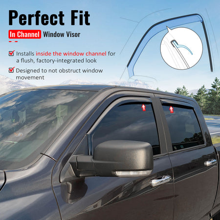 Fits 09-18 Dodge Ram 1500 10-26 Ram 2500 3500 Crew Cab In-Channel Window Visors