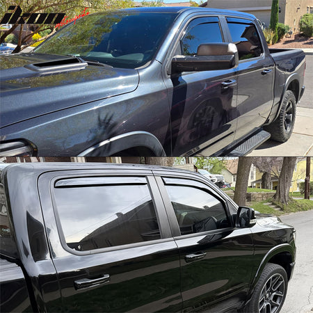 Fits 19-26 Ram 1500 Crew Cab In-Channel Window Visors Sun Rain Guards Deflectors