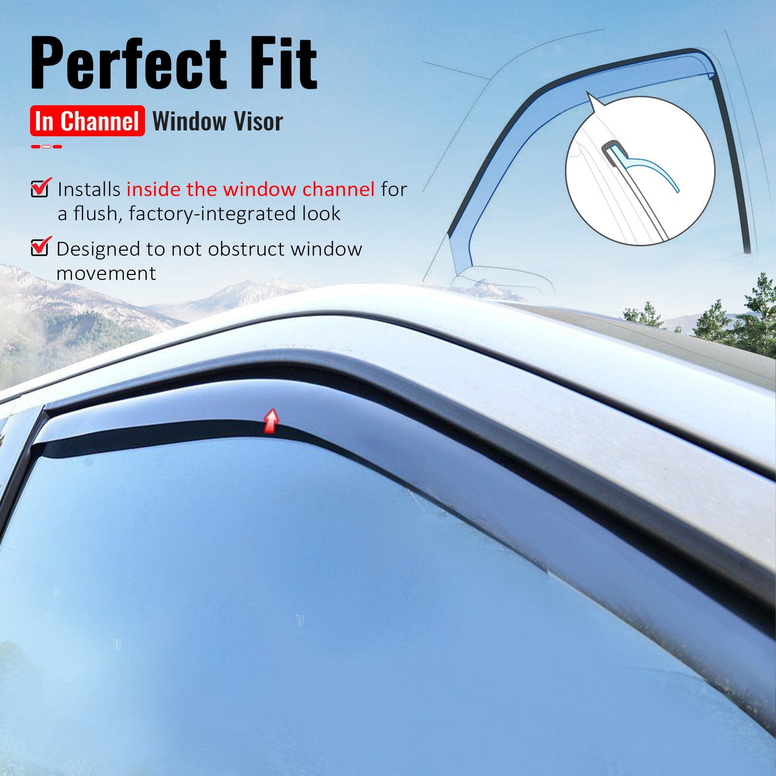 IKON MOTORSPORTS In Channel Window Visors Compatible with 2015-2020 Ford F-150 Regular Cab 2017-2022 F-250 F-350 Super Duty Regular Cab, In Channel PC Black Rain Guard, Side Window Wind Deflector 2PC