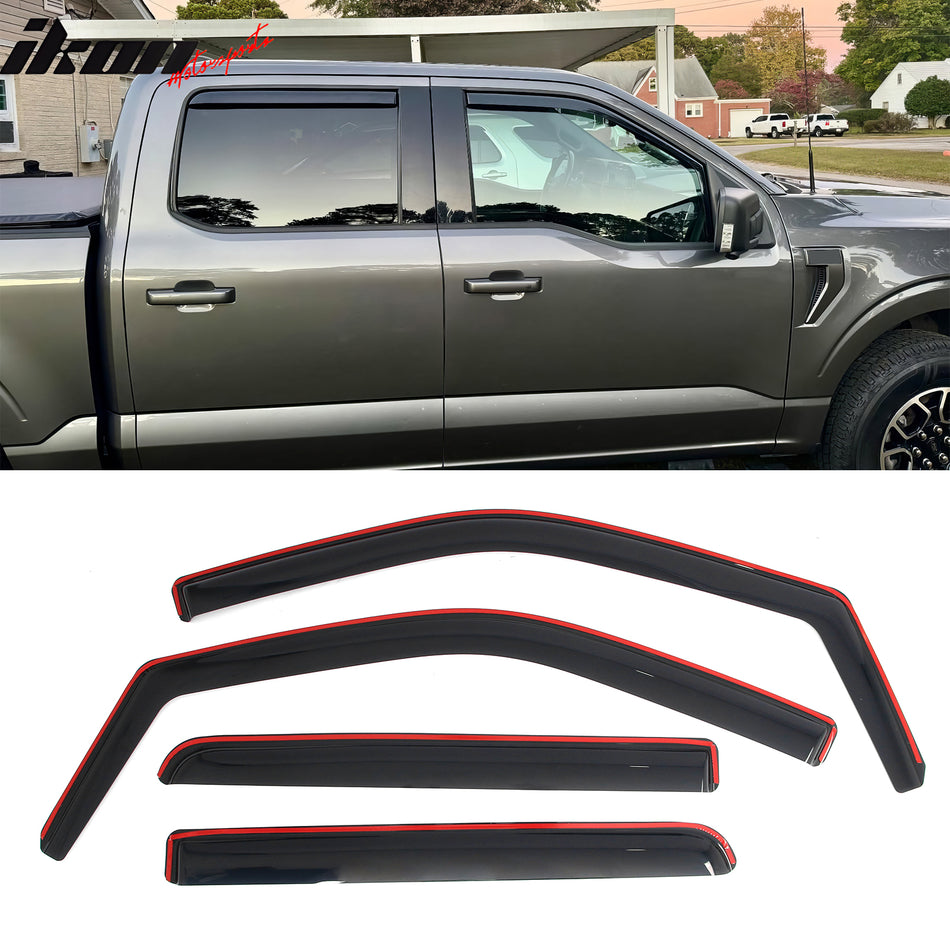 2021-2026 Ford F-150 & 2023-2026 F-250 F-350 F-450 F-550 Super Duty Crew Cab & 2022-2025 F-150 Lightning In-Channel Window Visors Vent Rain Guards