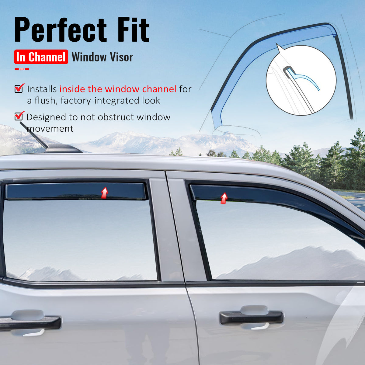 Fits 22-26 Ford Maverick In-Channel Window Visors Vent Rain Guards Deflectors