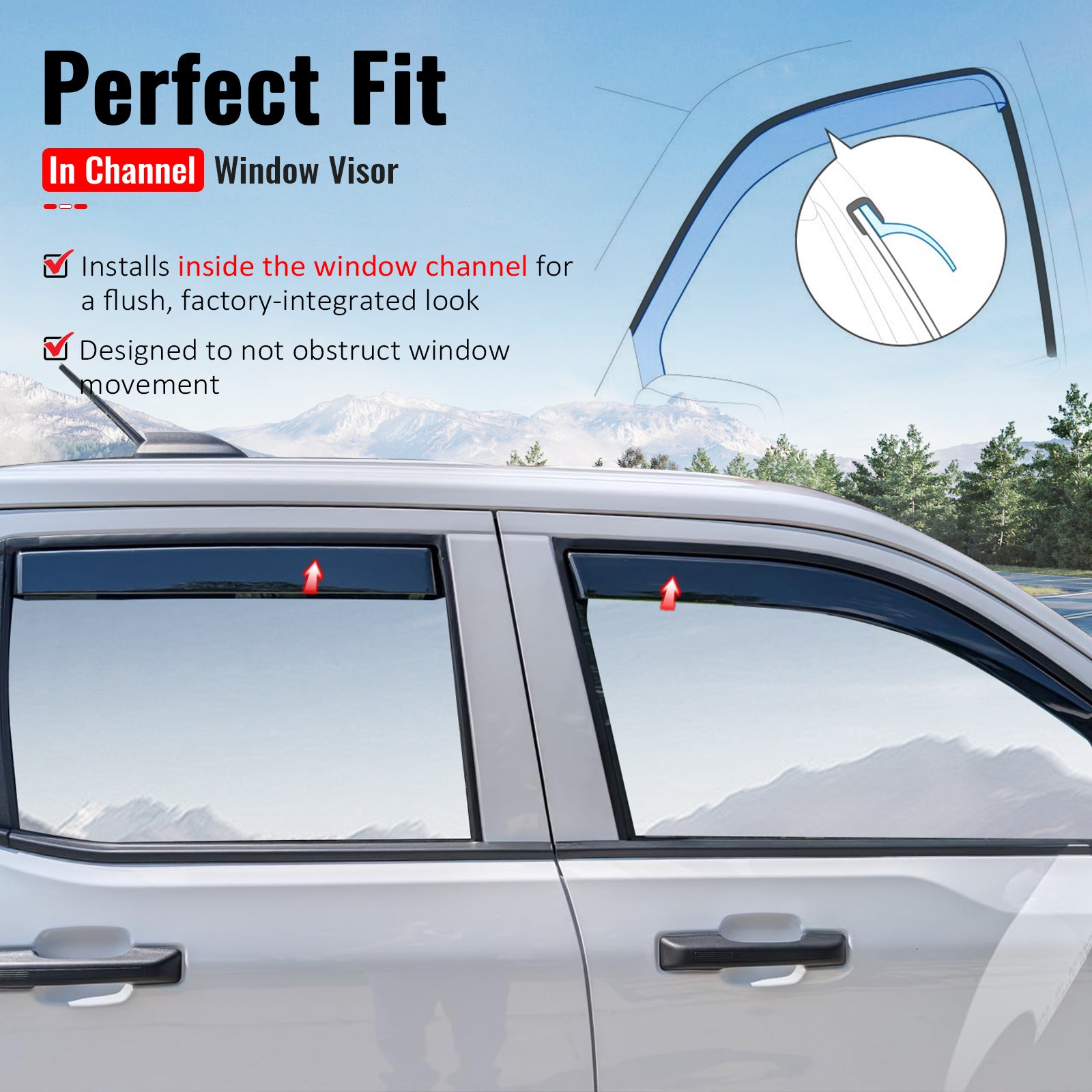 Fits 22-26 Ford Maverick In-Channel Window Visors Vent Rain Guards Deflectors