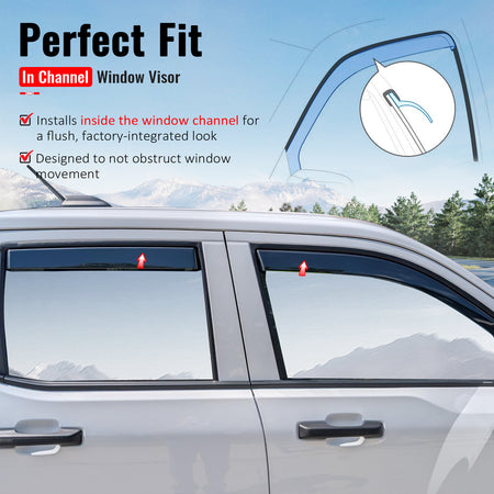 Fits 22-26 Ford Maverick In-Channel Window Visors Vent Rain Guards Deflectors