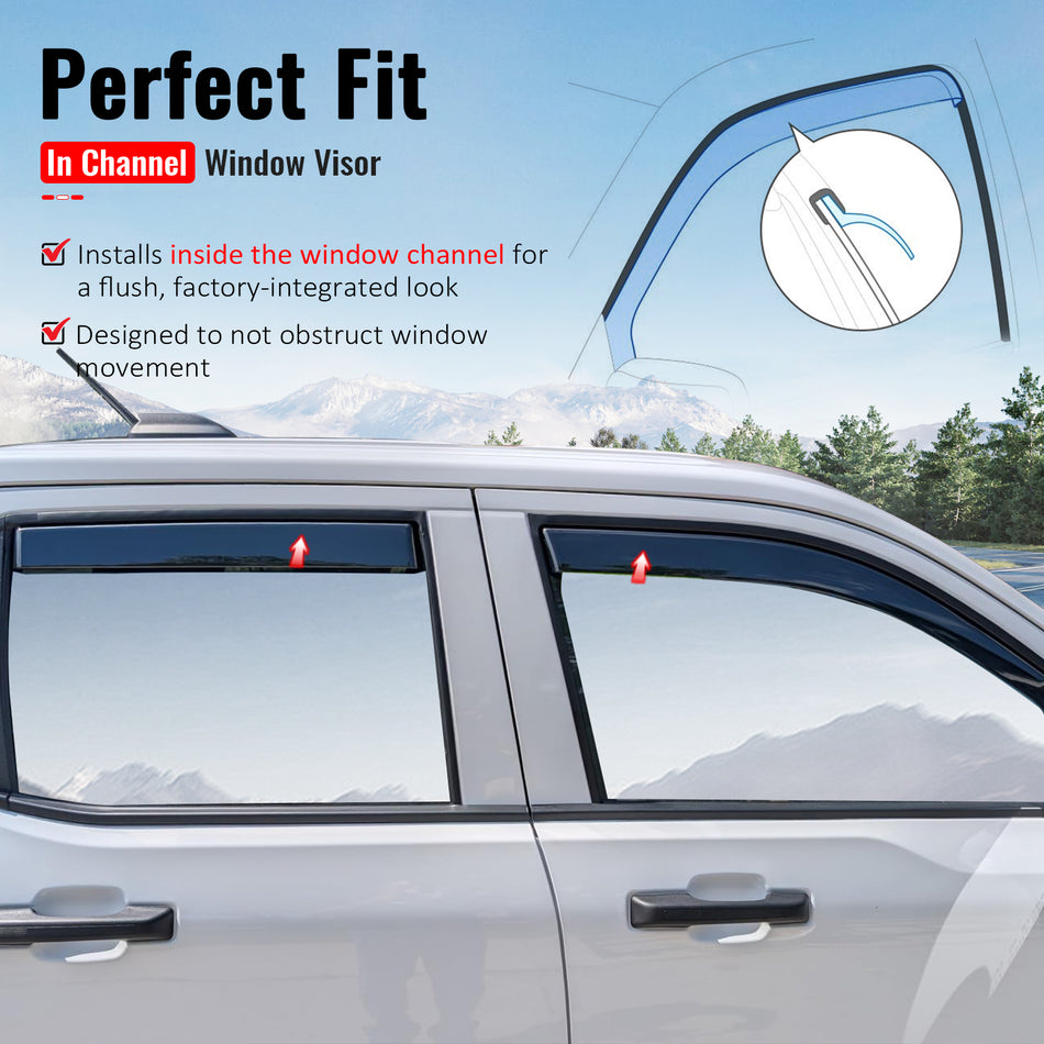 Fits 22-26 Ford Maverick In-Channel Window Visors Vent Rain Guards Deflectors