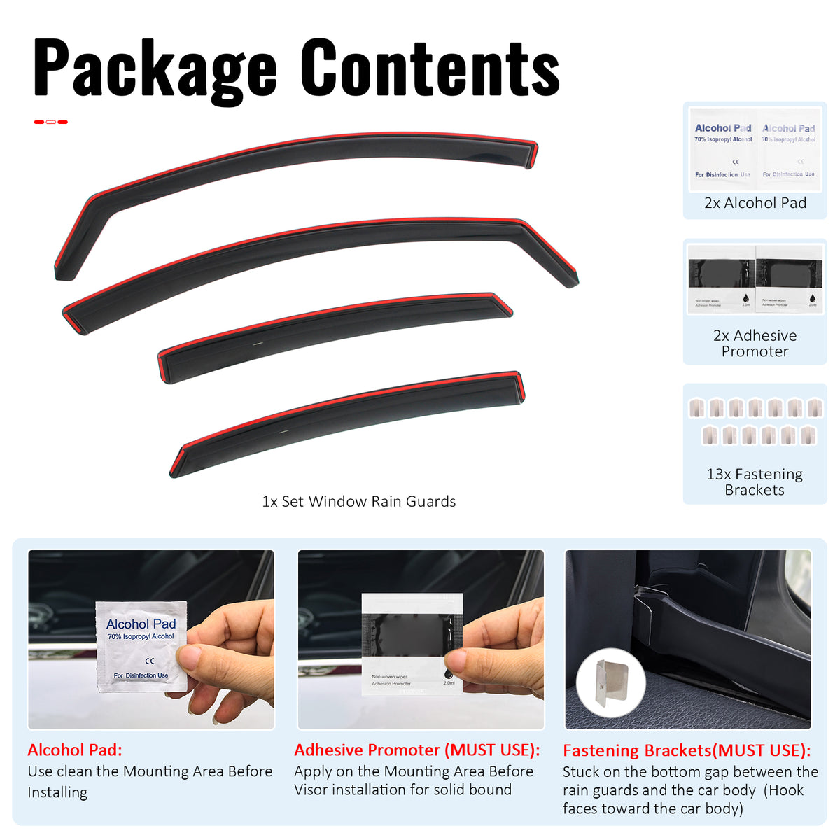 Fits 15-19 Hyundai Sonata In-Channel Window Visors Vent Rain Guards Deflectors