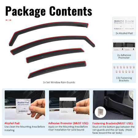 Fits 15-19 Hyundai Sonata In-Channel Window Visors Vent Rain Guards Deflectors