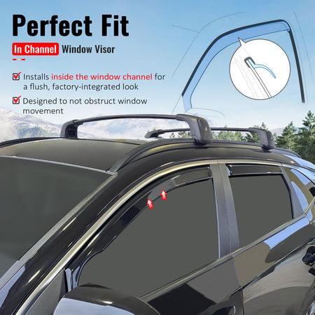 IKON MOTORSPORTS In Channel Window Visors Compatible with 2022-2025 Hyundai Tucson All Models, In Channel Style Injection PC Black Rain Guards, Side Window Wind Deflectors 4PCS