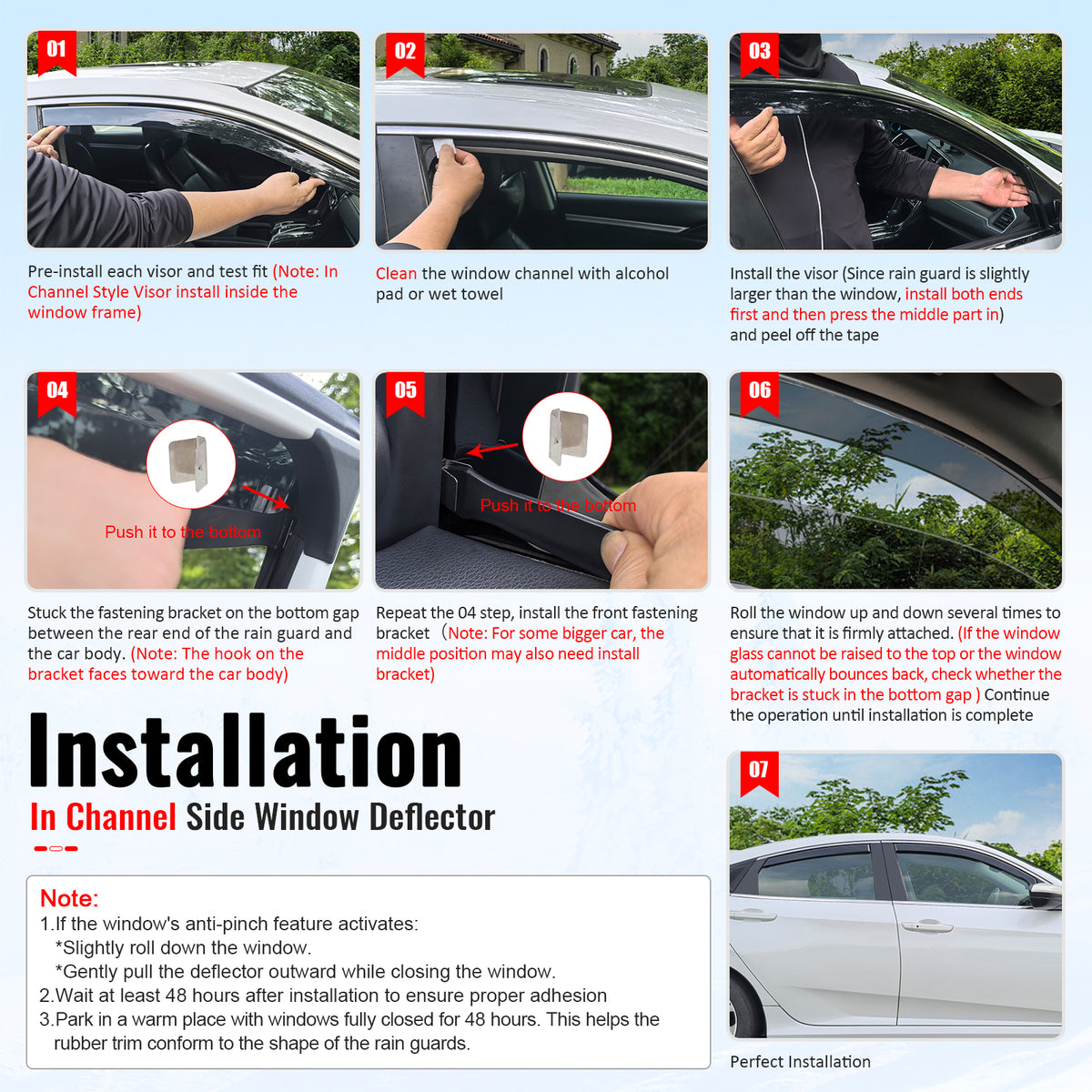 Fits 22-25 Hyundai Tucson Side Window Visors Injection PC In-Channel Deflectors