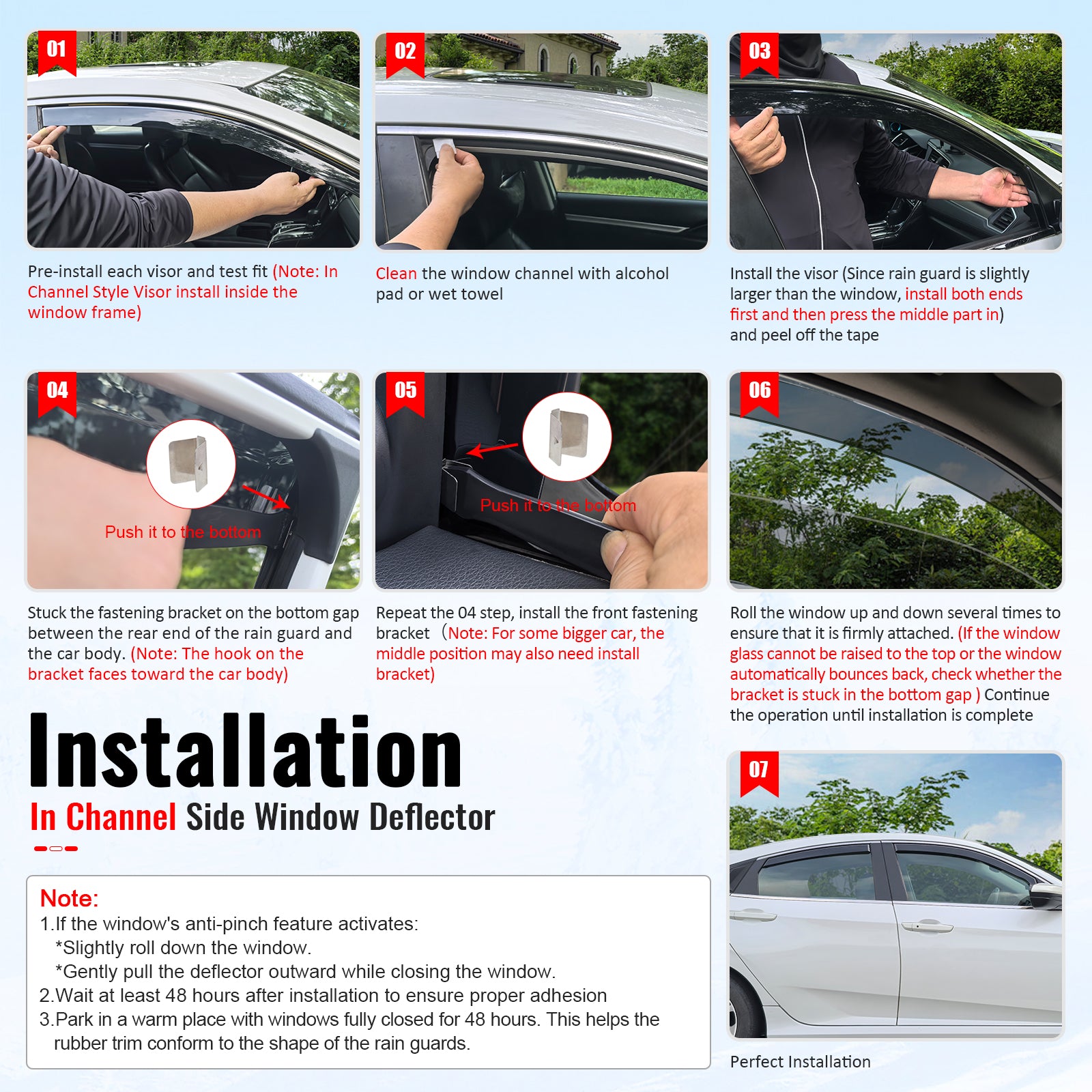 Fits 22-25 Hyundai Tucson Side Window Visors Injection PC In-Channel Deflectors