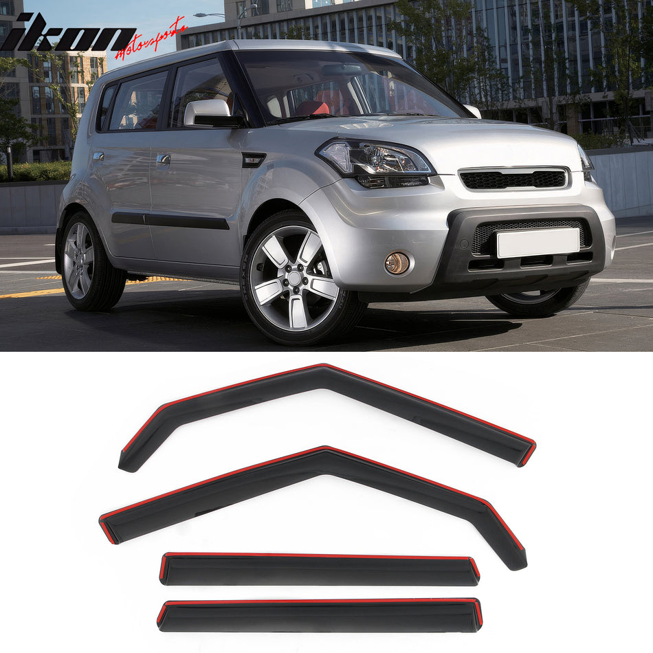 2009-2013 Kia Soul In-Channel Window Visors Sun Shades Vent Rain Guards Deflectors Acrylic Smoke/Tinted 4PCS