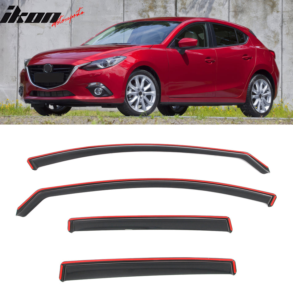 2014-2018 Mazda 3 Sedan 4-Door In-Channel Window Visors Sun Shades Vent Rain Guards Deflectors Acrylic Smoke/Tinted 4PCS