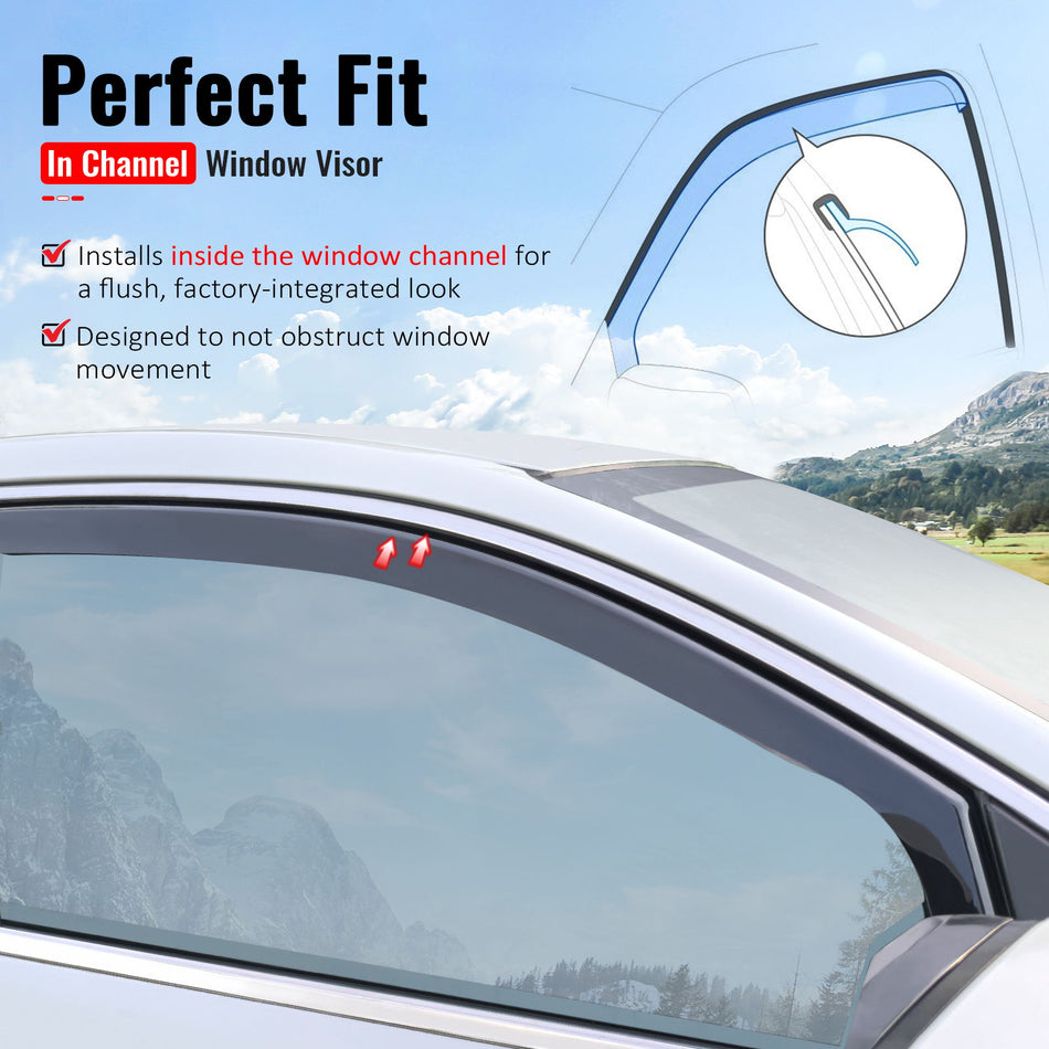 Fits 09-13 Kia Soul In-Channel Window Visors Vent Rain Sun Guards Deflectors