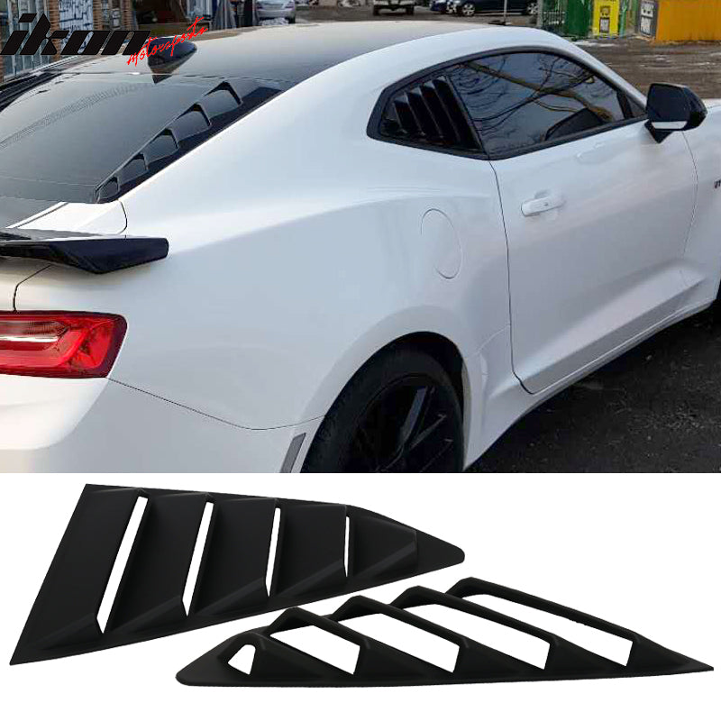 Fits 16-23 Chevrolet Camaro Coupe 2PCS GT Side + IKON V2 Rear Window Louvers ABS