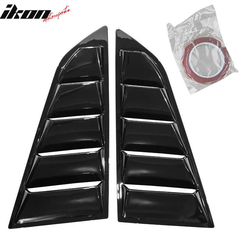 IKON MOTORSPORTS, Side & Rear Window Louvers Compatible With 2014-2019 Chevy Corvette C7, Classic Gloss Black Left Right Sides Window Vents Sun Shade Guards, 2015 2016 2017