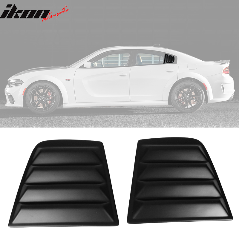 IKON MOTORSPORTS, Window Louver Compatible With 2011-2023 Dodge Charger, V2 Style,Rear and Side Quarter Scoop Louvers