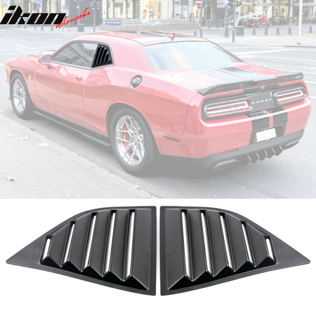 IKON MOTORSPORTS, Rear Window Louver Compatible With 2008-2023 Dodge Challenger, V2 Style,with Side Quarter Scoop Louvers
