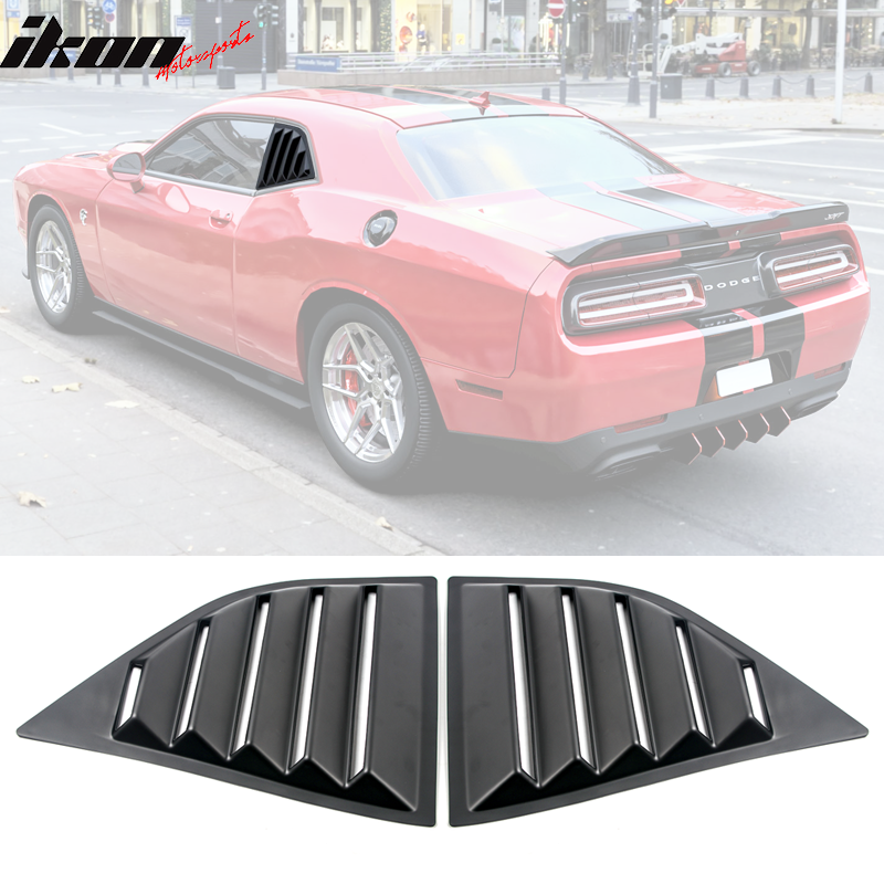 IKON MOTORSPORTS, Rear Window Louver Compatible With 2008-2023 Dodge Challenger, V2 Style,with Side Quarter Scoop Louvers
