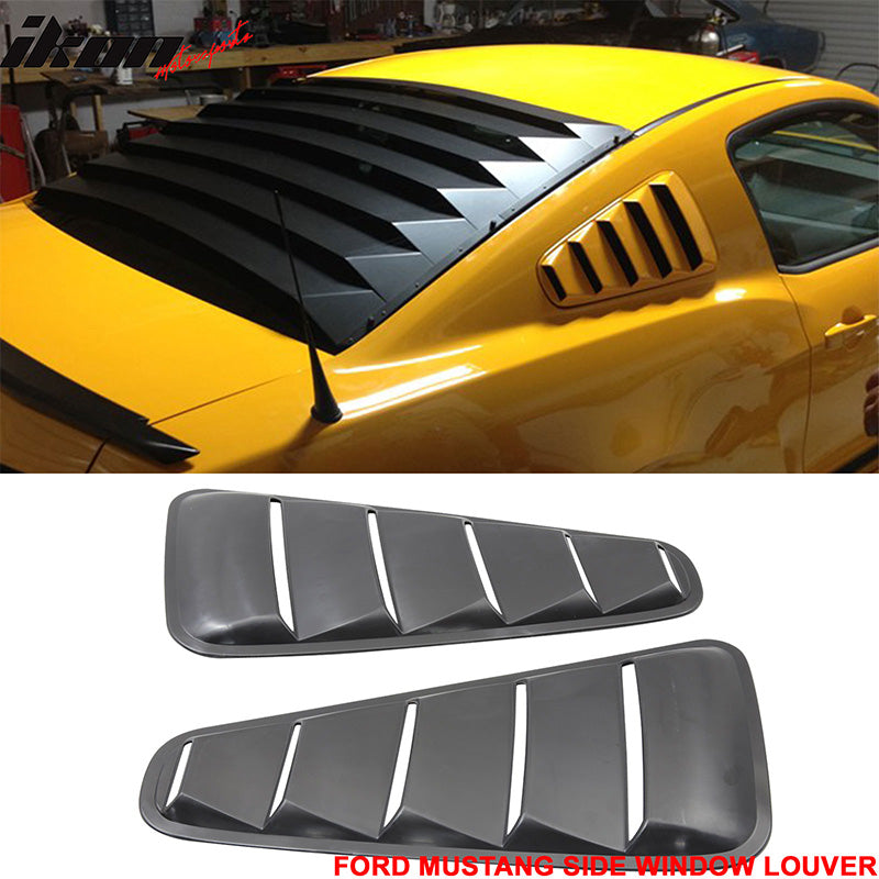 Compatible With 2010-2014 Ford Mustang V6 Quarter ABS Rear + Side 5 Vents PP Window Louver Black
