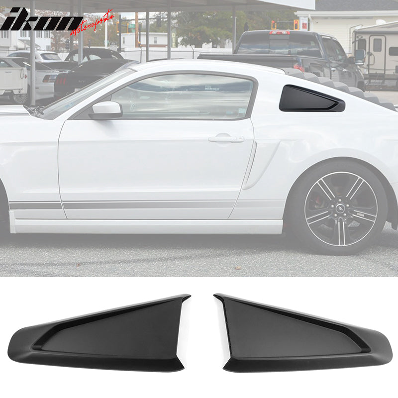 IKON MOTORSPORTS, Rear Side Window Louver Covers Compatible With 2010-2014 Ford Mustang Coupe, Wind Vent Air Deflector 2PCS